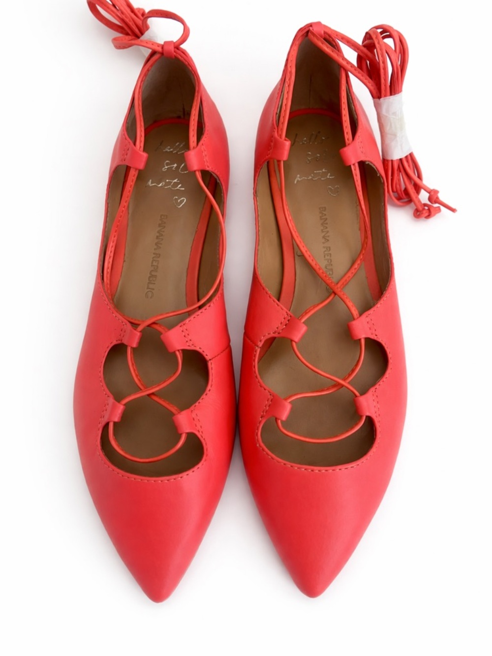 Banana Republic Allie Lace-Up Flats Coral Leather Gladiator Ballet Pointed Toe 7